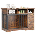 Garvee 48" Dog Crate Furniture with Bowls, Heavy Duty Dog Kennel End Table with 3 Storage Drawers, Locking Door, Farmhouse Style Pet Crate Cabinet for Medium Small Dogs, Retro Brown