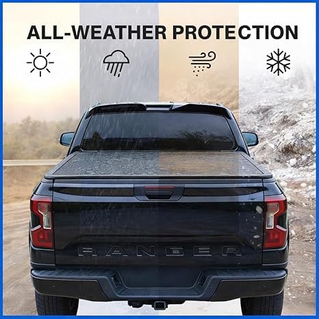 Garvee Hard Four-Fold Cargo Cover for 5.5-Foot Truck Beds - Weatherproof, Anti-Theft, Zinc-Aluminum Alloy, Aerodynamic, Tool-Free Install, Fits 2022-2023 Ford F150, Nissan, Toyota - Outdoor Protection
