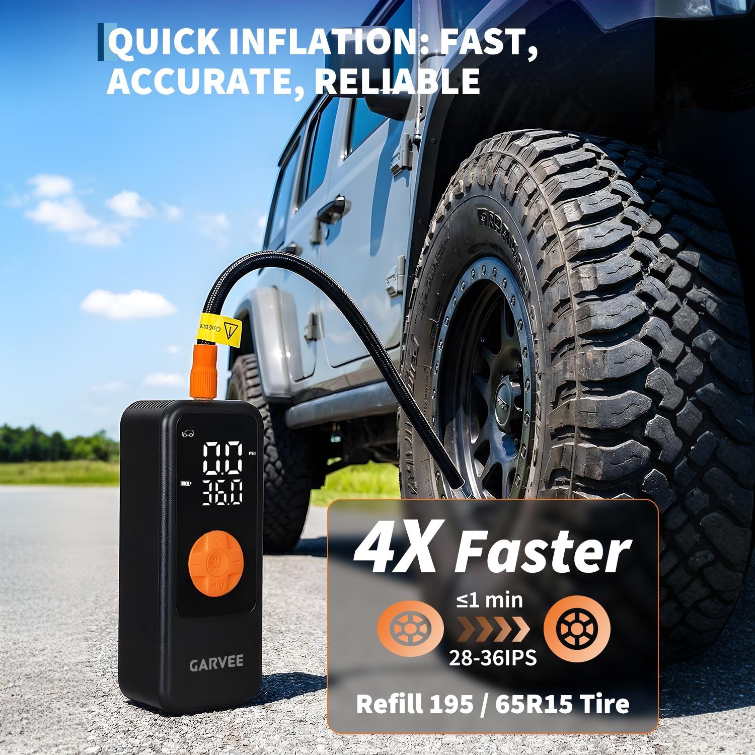 Garvee 150 PSI Cordless Tire Inflator Air Compressor, 4000mAh Rechargeable Portable Pump with Digital Pressure Gauge, Auto Shut-Off & LED Light for Cars, SUVs, Motorcycles, Bikes & Balls Black/Orange