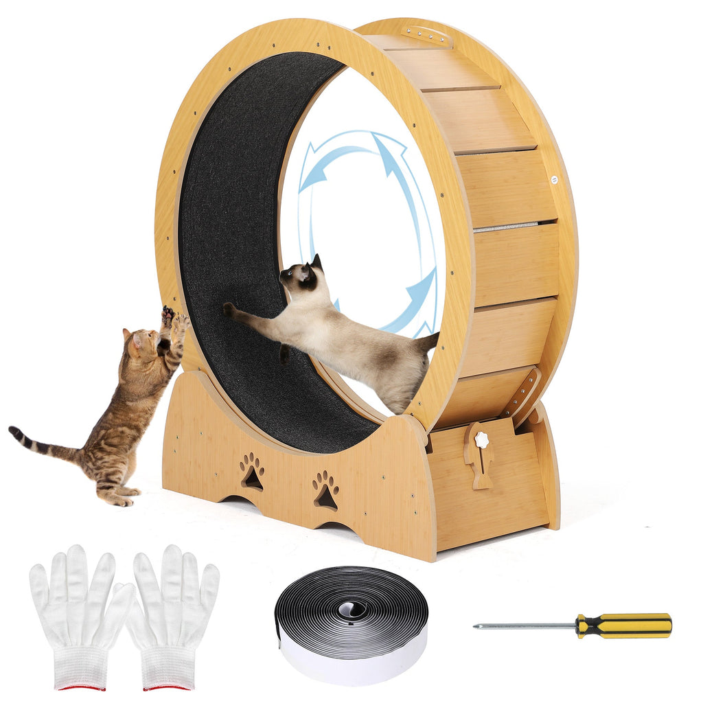 Garvee Large Wooden Cat Exercise Wheel Treadmill, 39" Indoor Running Wheel with Detachable Carpeted Track – Ideal for Cat Fitness, Training, Weight Loss