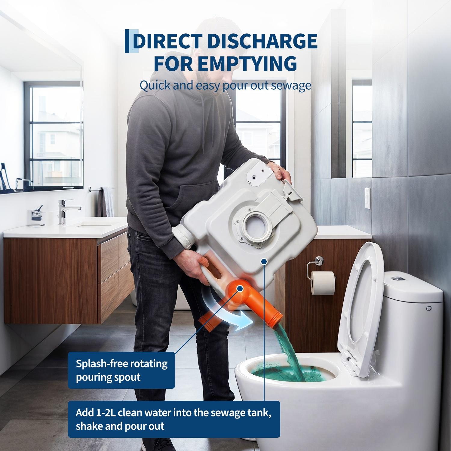 Garvee Pressurized 3-Outlet Flush Portable Toilet for Home & RV – 20L Display, Round Seat, Level Gauge, 22L Detachable Waste, 12L Clean Water Tank, Gray White – Pull-Out Water | Portable toilet 20L display three-outlet water pressure type pull-out water |