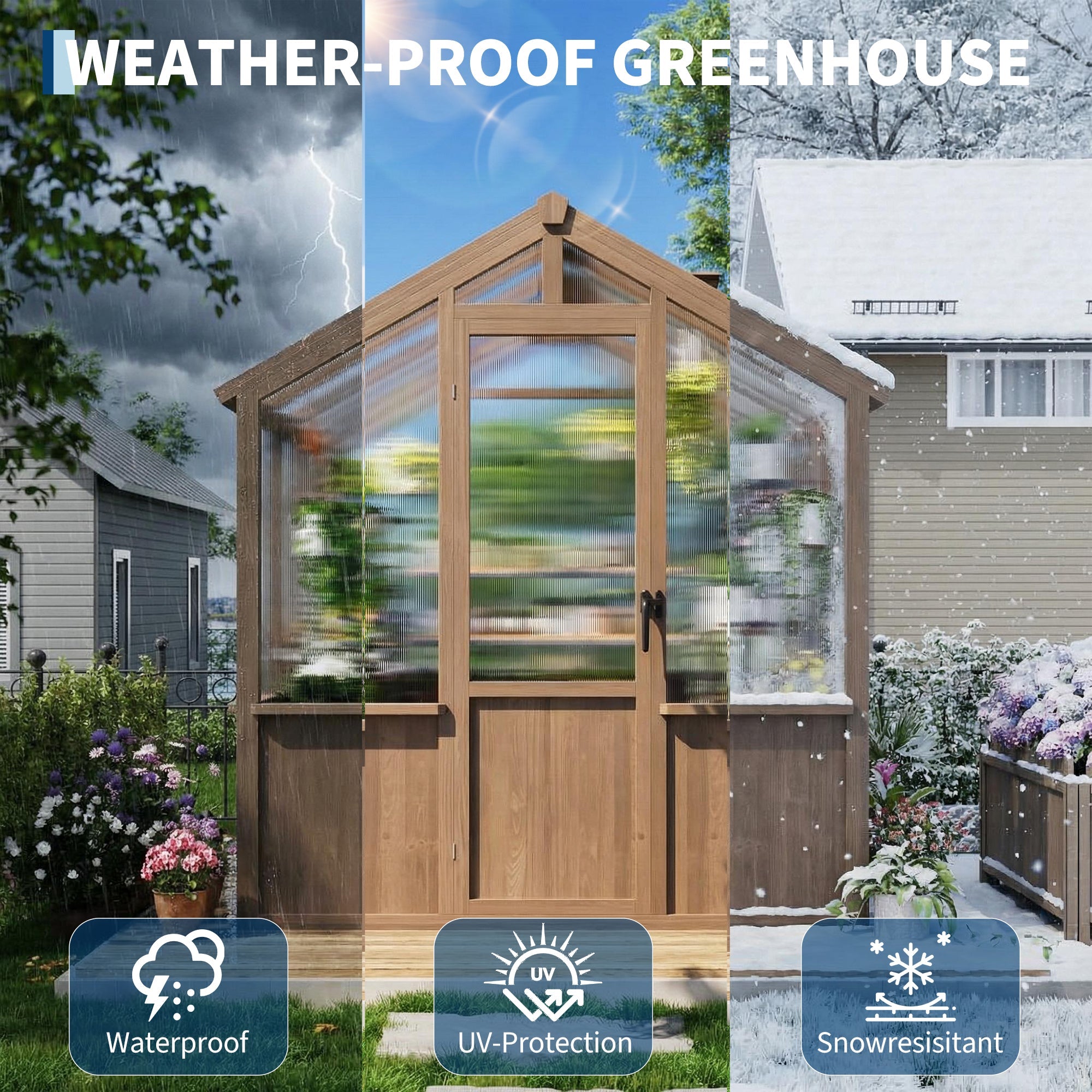 Garvee Spacious 6x8 FT Walk-In Wooden Greenhouse for Outdoors – Heavy Duty Spruce Frame, Durable PC Panels, Adjustable Roof Vents, Lockable Door – Outdoor Storage for Garden, Patio, Lawn – 6x8 Vintage Color
