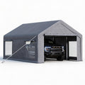 Garvee Portable Garage for Cars & Boats, 10 x 20 FT Steel Carport with 200G PE Canopy, 2 Roll-Up Doors, 4 Windows and Gray Cover