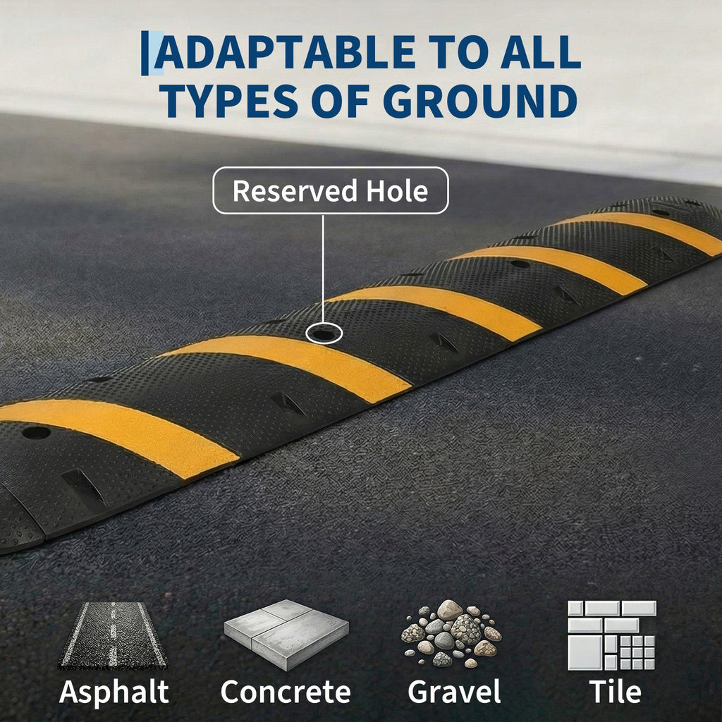 Garvee Heavy Duty Rubber Speed Bump 72" with Reflective Stripes & End Caps, 25000 LBS Capacity for Driveway, Garage & Road Safety