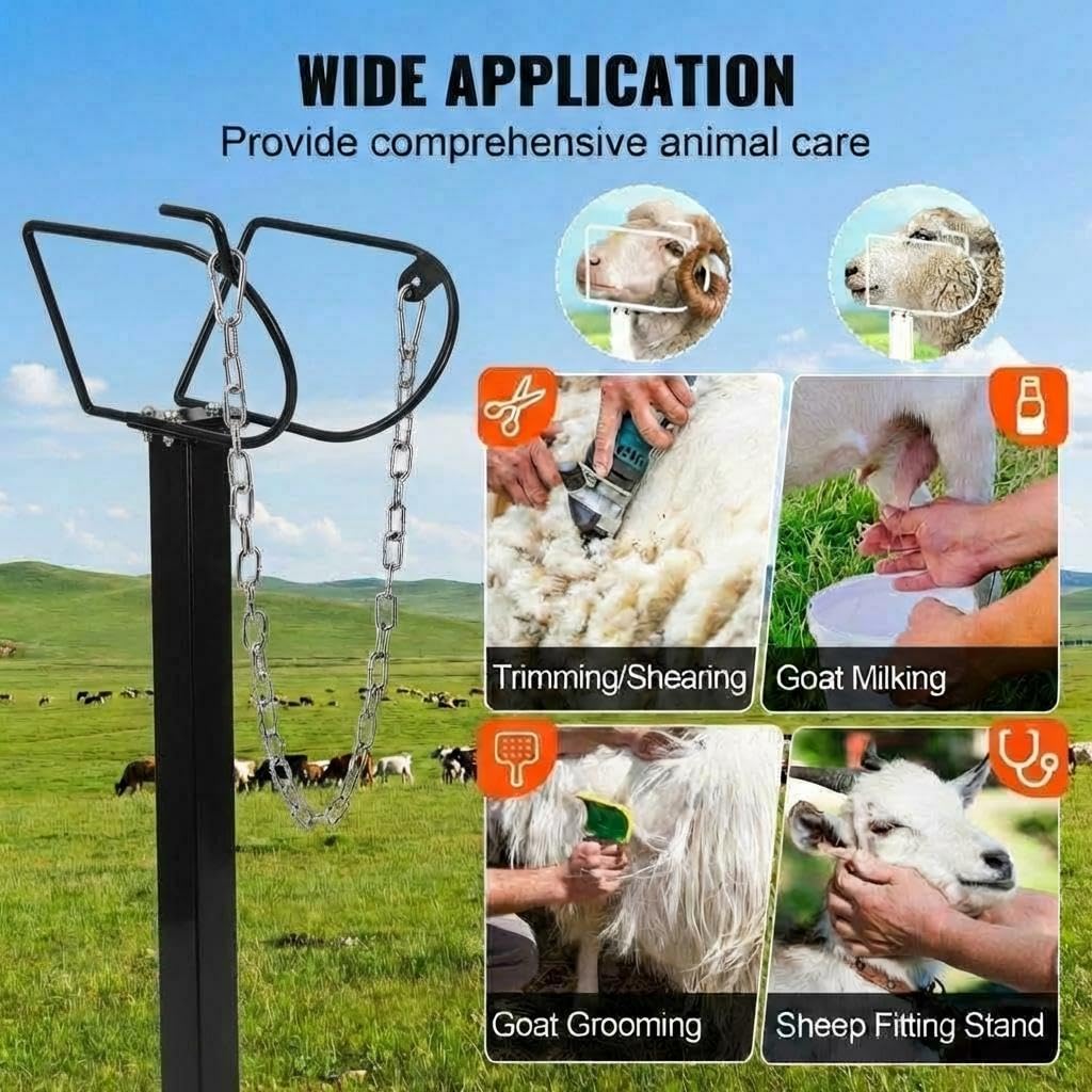 Garvee Goat Milking Stand Adjustable Height Metal Rust-Proof Heavy-Duty Steel with Nose Loop for Livestock Grooming