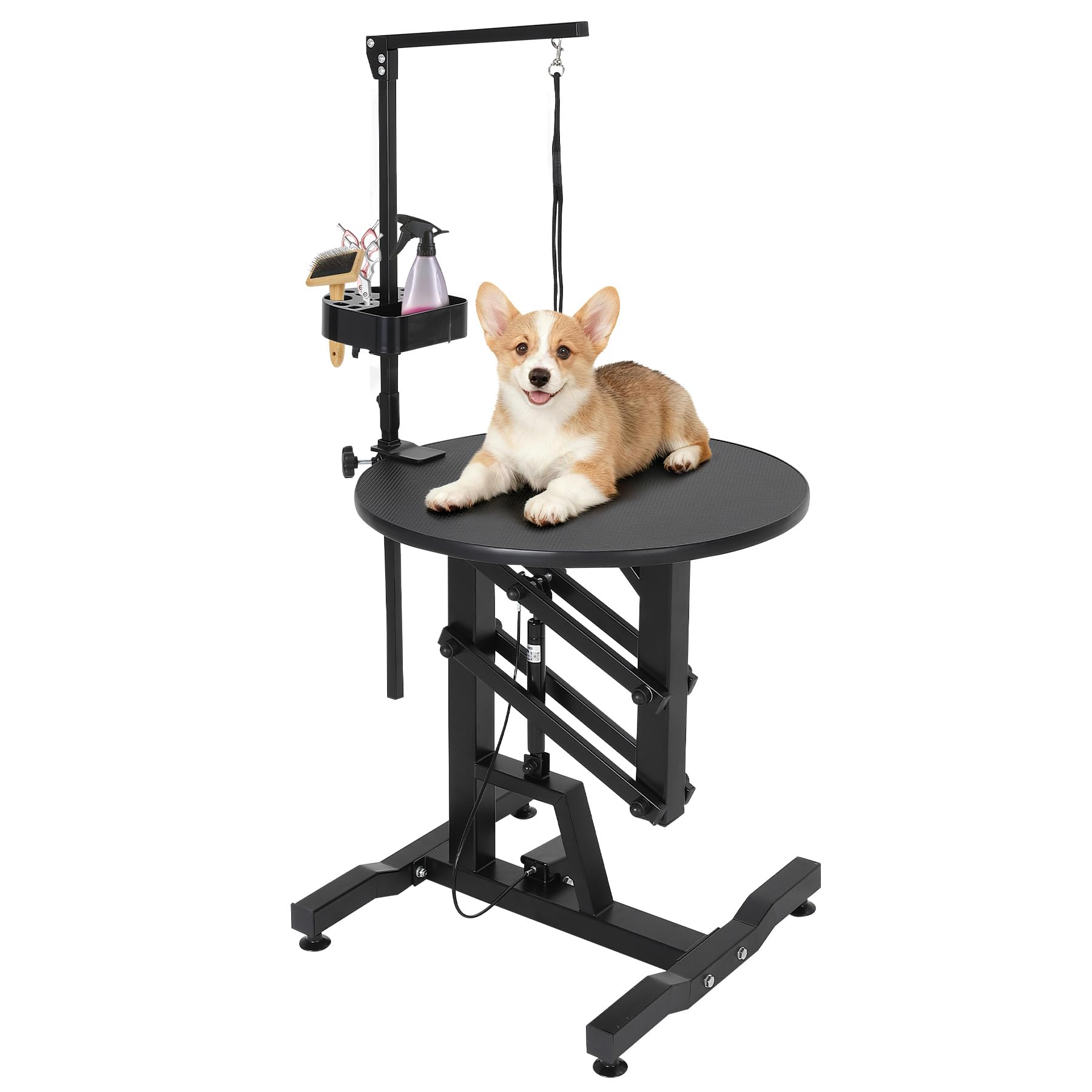 Garvee 24“ Hydraulic Lift Pet Grooming Table, Adjustable Cat Drying Rotating Desktop - Foldable, Adjustable Arm, Portable, Non-Slip Dog Grooming Table for Dogs at Home, Capacity 250 LBS