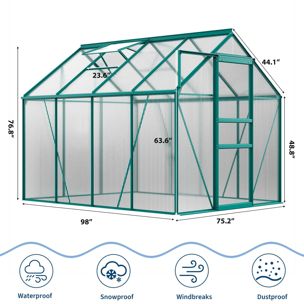 Garvee Walk-in Greenhouse 6x8 FT Aluminum Frame with Roof Vent Rain Gutter Sliding Door Perfect for Outdoor Patio Backyard Garden Apartment Balcony