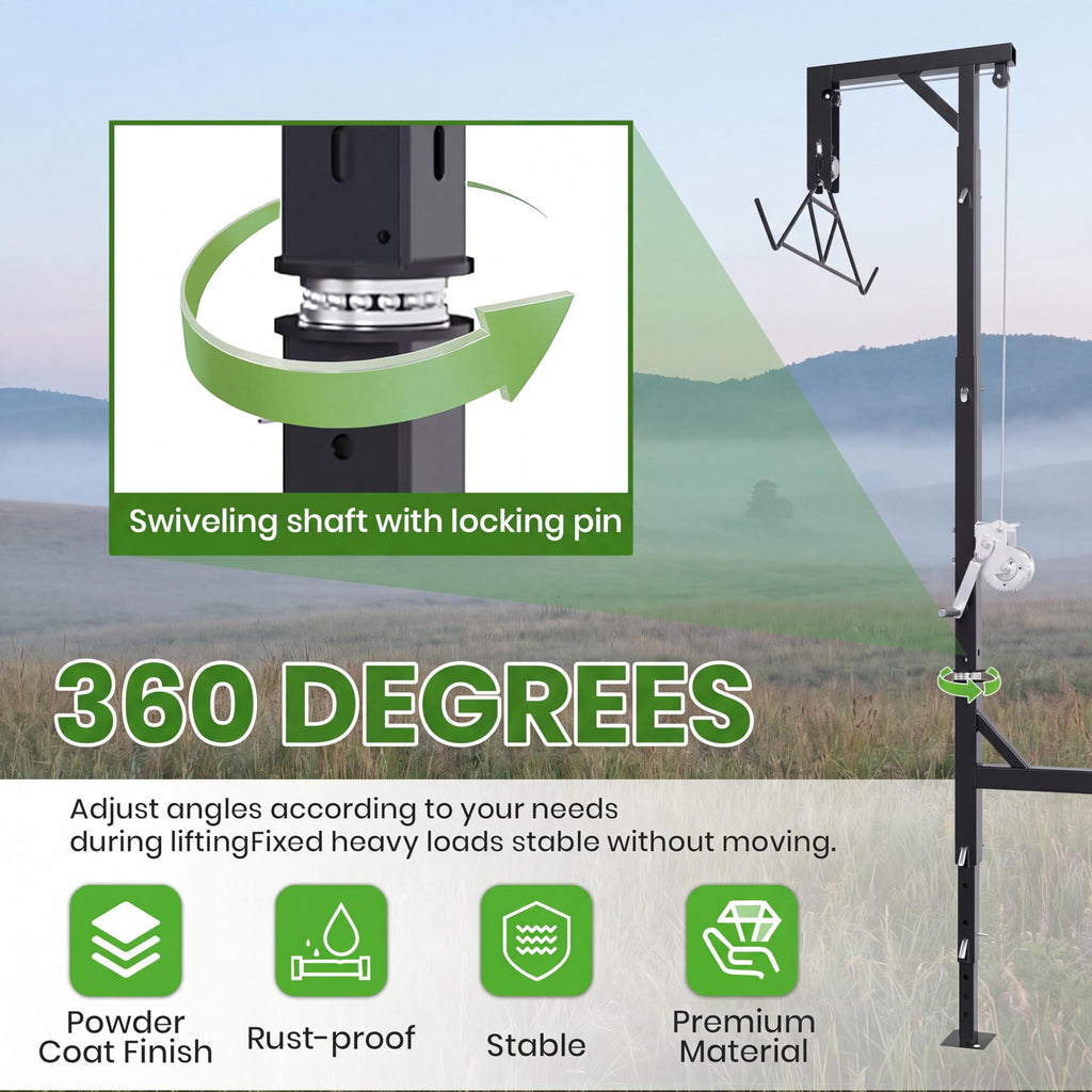 Garvee 600 lb Truck Hitch Game Hoist Kit, Adjustable Height Deer Hoist for Field Dressing and Farm Use