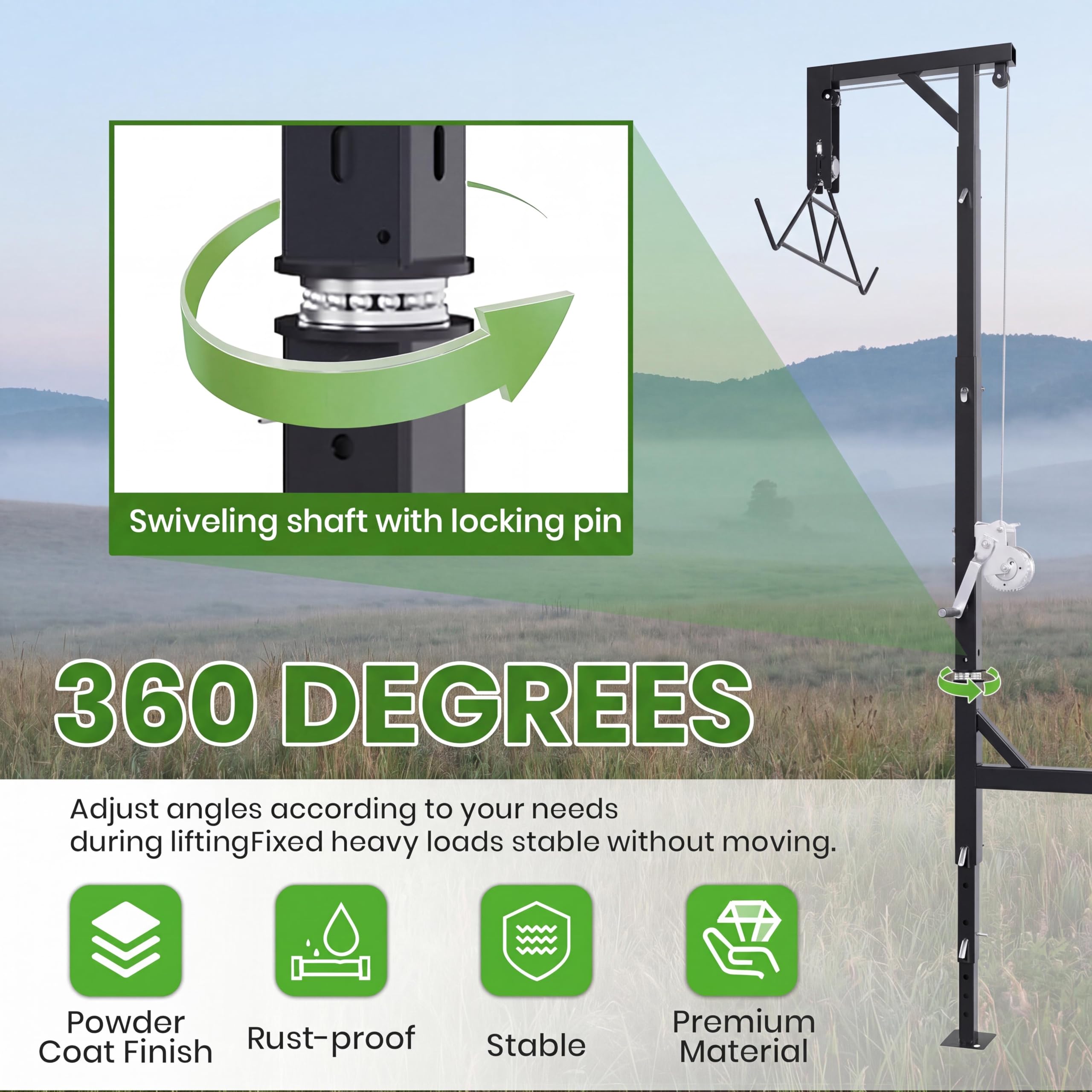 Garvee 600 lb Truck Hitch Game Hoist Kit, Adjustable Height Deer Hoist for Field Dressing and Farm Use
