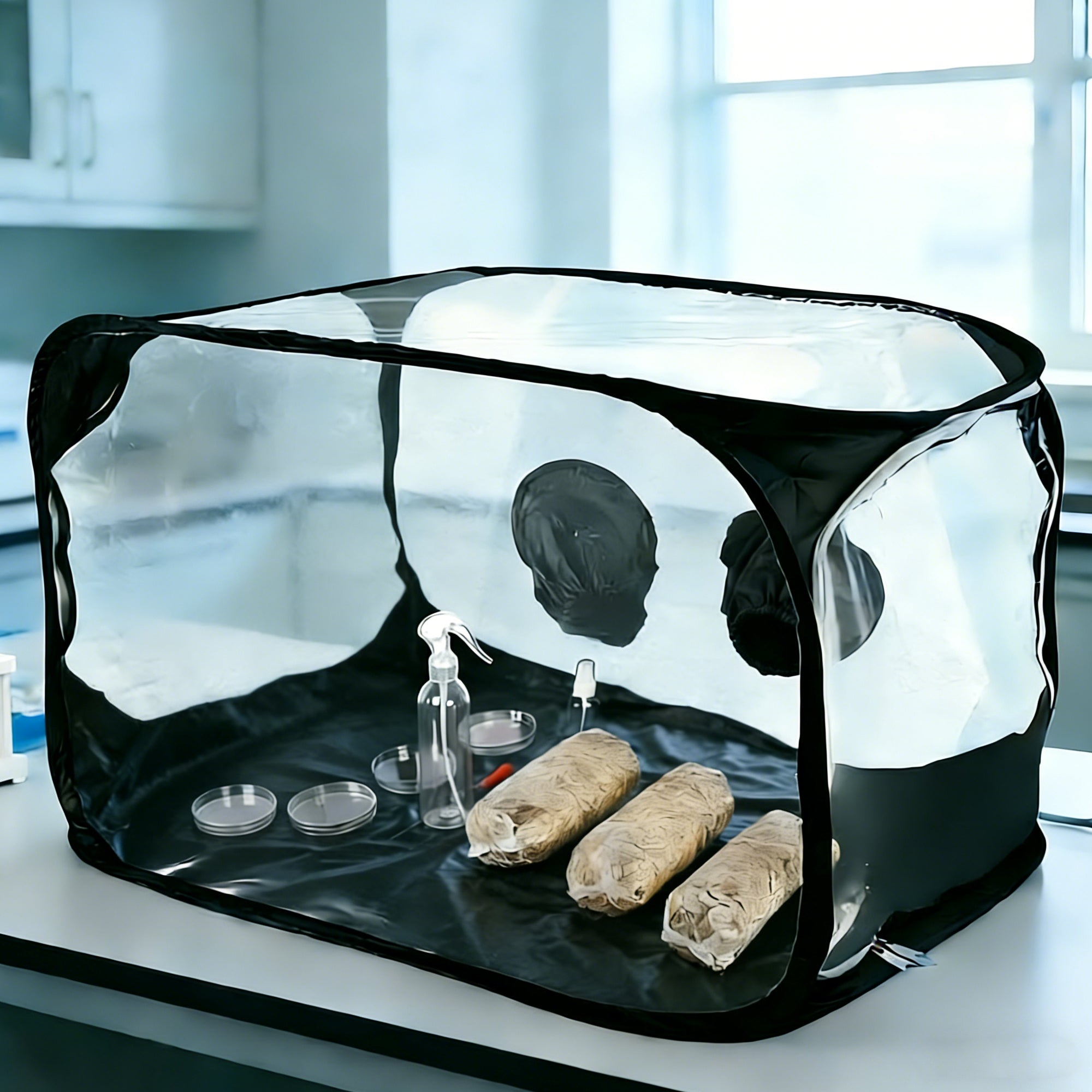 Garvee Mushroom Growing Tent 38" x 20" x 25", Transparent Foldable Mushroom Grow Chamber with High-Elasticity Armholes, Double Zipper Openings, Storage Bag, Thermometer & 2 Spray Bottles for Agar Inoculation