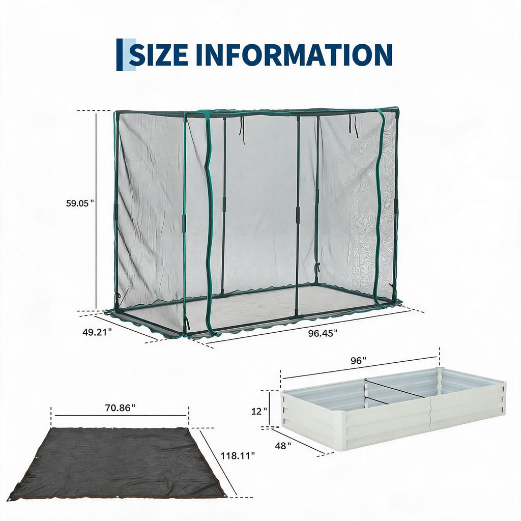 Garvee 8 x 4 x 1 FT Galvanized Raised Garden Bed with Crop Cage, 60% Shade Cloth, Zippered Doors & Pest Net for Vegetables and Herbs, Off-White