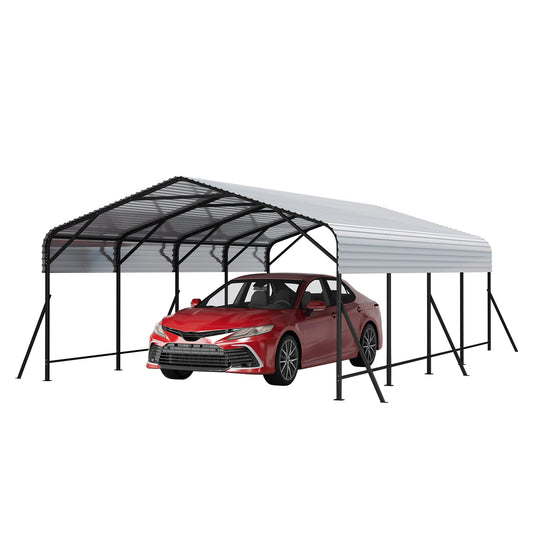 Garvee 20x20x9FT Heavy Duty Metal Carport with Galvanized Steel Roof, Oversized Outdoor Garage Shelter with Steel Frame, Waterproof & UV-Resistant Carport for Cars, Boats, Trucks & Tractors, White
