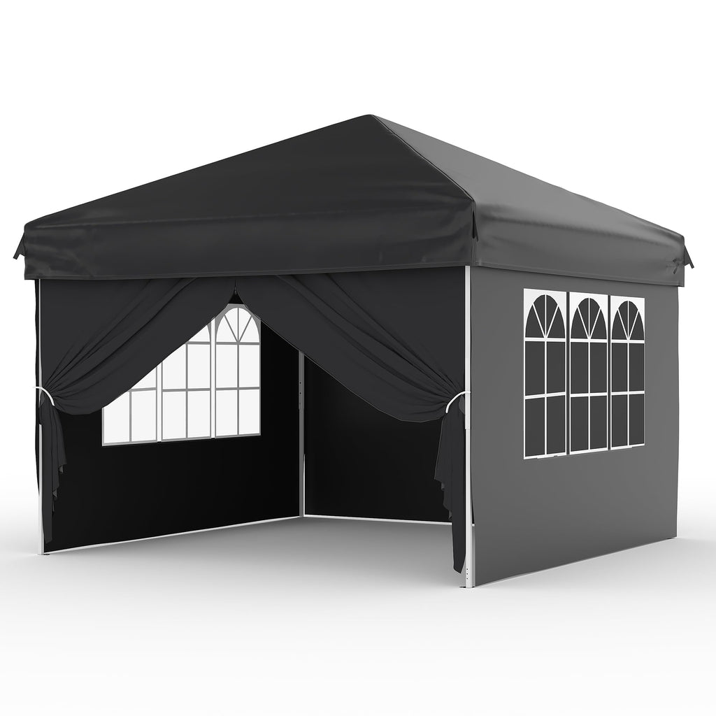 Garvee Pop Up Gazebo, 10 x 10 FT Steel Frame Canopy with 4 Removable Sidewalls, Mesh Windows and Zipper Doors for Parties and Backyard Events, Black