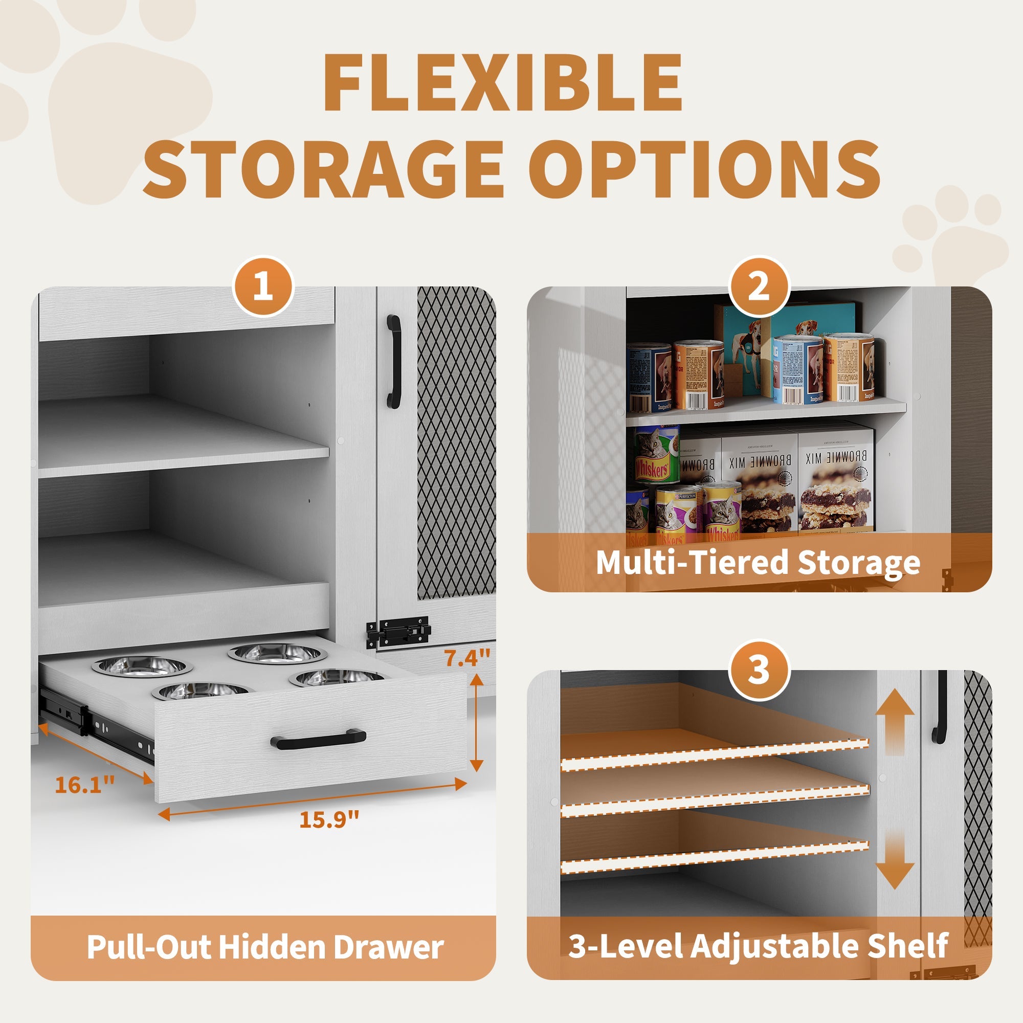 Garvee 90 Inch Large Dog Crate Furniture, Double Dog Crate with Feeding Station & Storage, Heavy Duty Dog Kennel Furniture for 2 Dogs