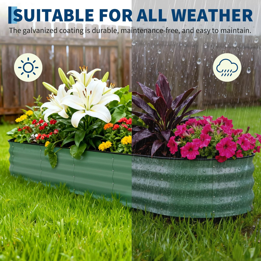 Garvee 2 Pack 8' X 2' X 2' Rust-Resistant Galvanized Steel Raised Garden Beds – Ergonomic Outdoor Planter Boxes, Durable, Easy Assembly, Open-Bottom Design, for Vegetables, Flowers & Herbs – Green,Upgraded with Anti-Cutting Strips