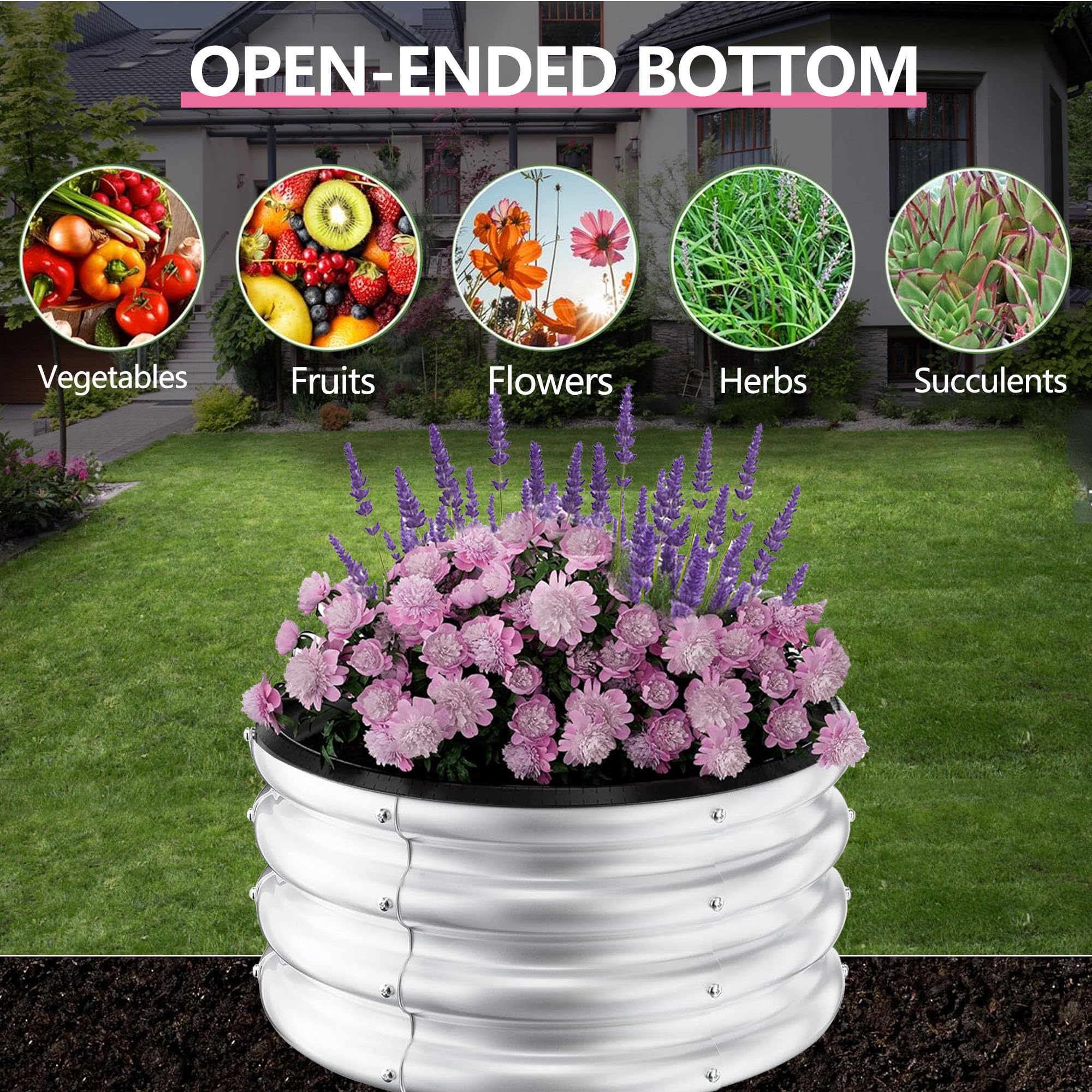 Garvee 3-Pack Raised Garden Beds, 2 x 2 x 1 FT Round Galvanized Steel Planter Boxes with Open Bottom, Rust-Resistant Outdoor Beds for Vegetables, Herbs & Flowers