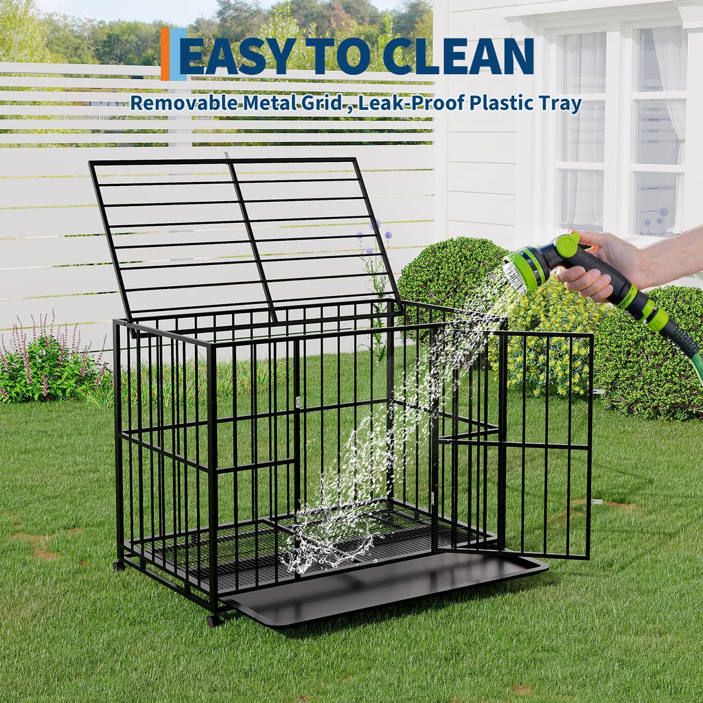 Garvee 36 Inch Dog Crate for Small Sized Dogs, Heavy Duty Stainless Steel Dog Kennel Indoor Escape Proof with Wheels and Removable Tray, Stackable Dog Cage for High Anxiety Dogs
