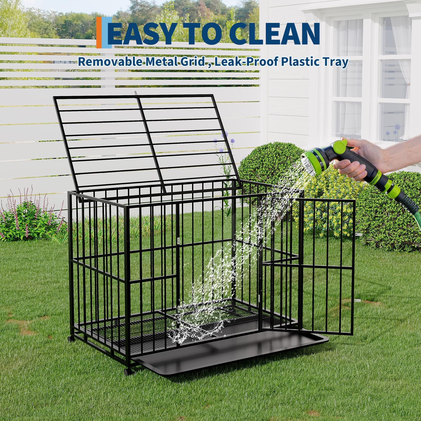 Garvee 36 Inch Dog Crate for Small Sized Dogs, Heavy Duty Stainless Steel Dog Kennel Indoor Escape Proof with Wheels and Removable Tray, Stackable Dog Cage for High Anxiety Dogs
