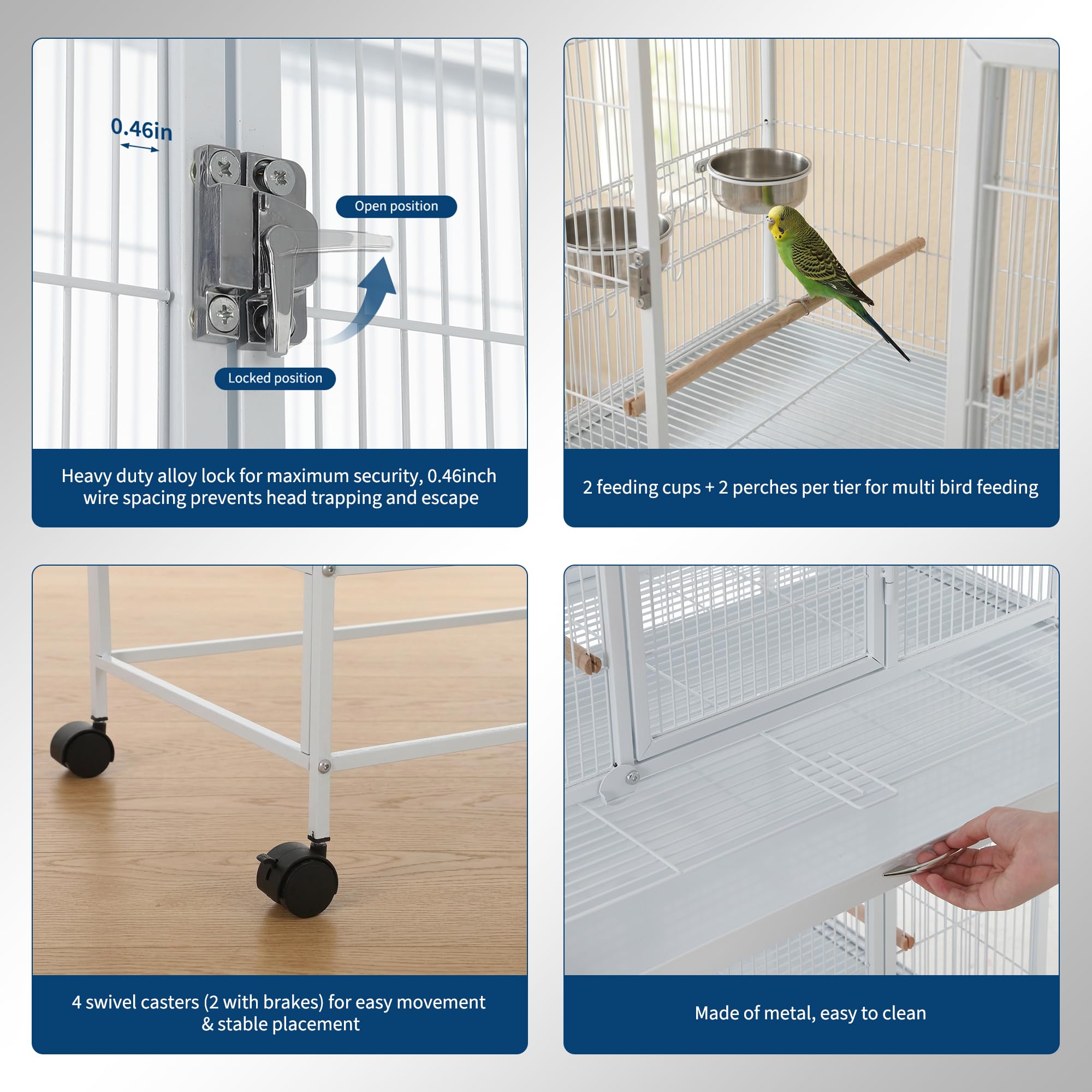 Garvee Heavy Duty Large Bird Cage - 74 Inch Stackable Aviary with 3 Dividable Compartments, Removable Trays, Spacious Flight Enclosure for Parakeets, Cockatiels, Conures, Finches, Easy Clean - White