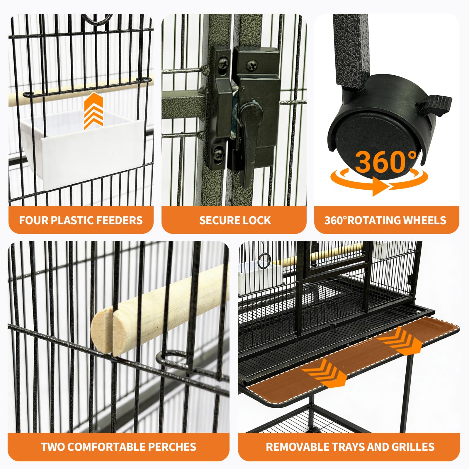 Garvee 54" Large Bird Cage, Parrot Bird Cage with Rolling Stand & Storage Shelf, Heavy Duty Wrought Iron Flight Cage, Secure Lock, Ideal for Parakeets, Parrots, Cockatiels, Conures, Lovebirds