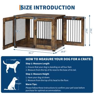 Garvee Rustic Farmhouse Dog Crate Furniture - Large Indoor Wooden & Metal Kennel Table with 3 Doors - Heavy Duty, Multi-Use Pet House for Small, Medium & Large Dogs - Brown, Large