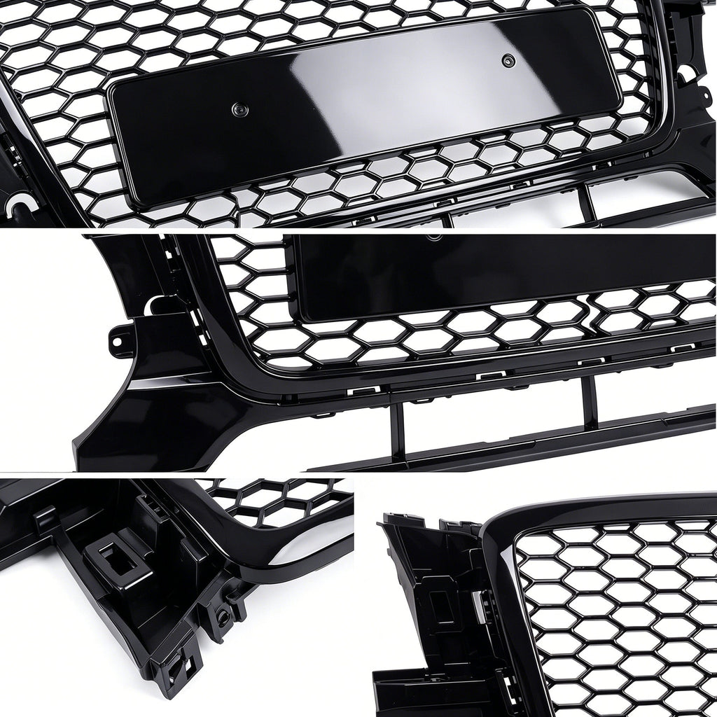 Garvee Sporty Honeycomb Front Center Grille with Fog Light Bezels for Audi Q5 2009-2012 – Glossy Black ABS – Bumper Guard – No Logo – Lightweight, Durable – Professional Installation – Color: Bright Black