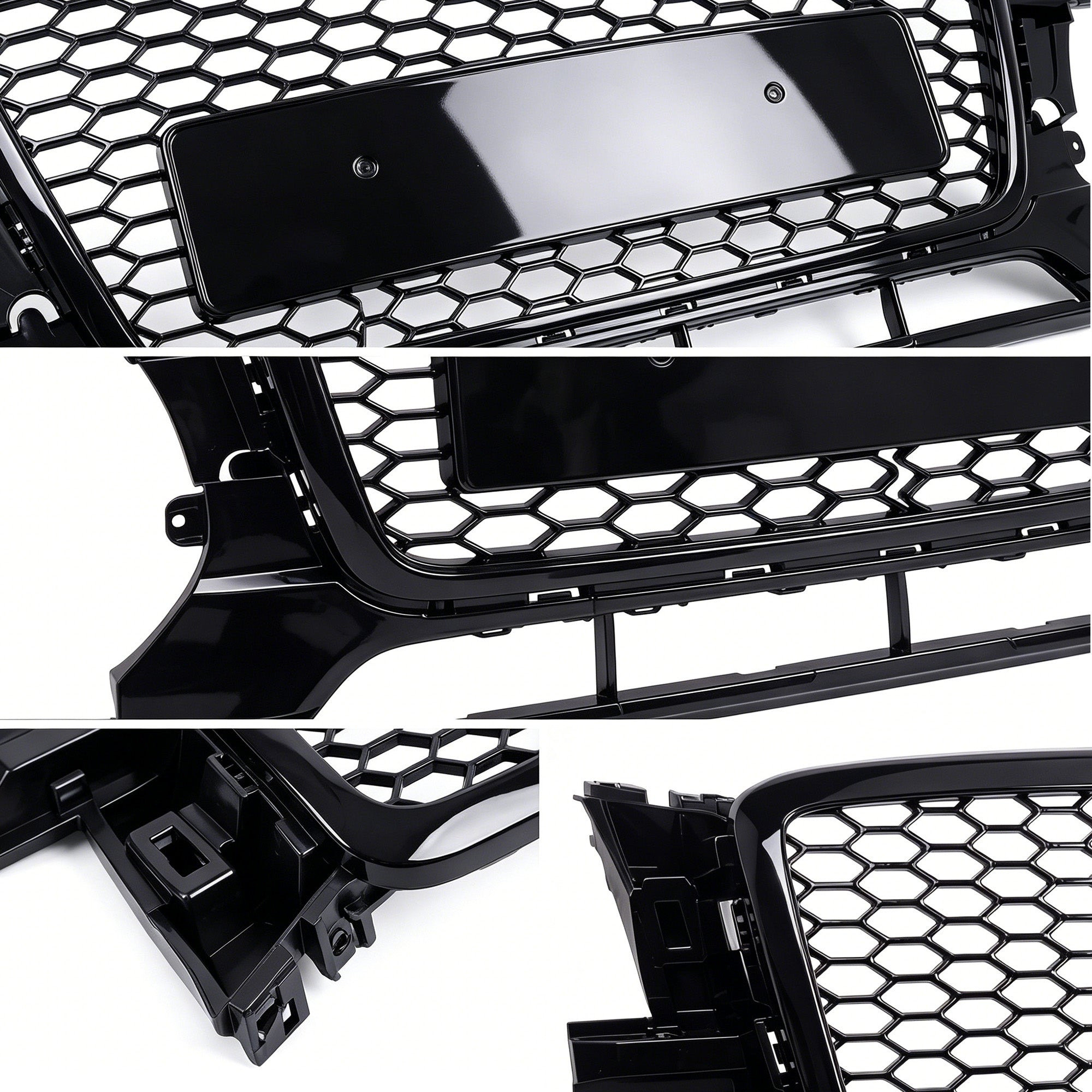 Garvee Sporty Honeycomb Front Center Grille with Fog Light Bezels for Audi Q5 2009-2012 – Glossy Black ABS – Bumper Guard – No Logo – Lightweight, Durable – Professional Installation – Color: Bright Black