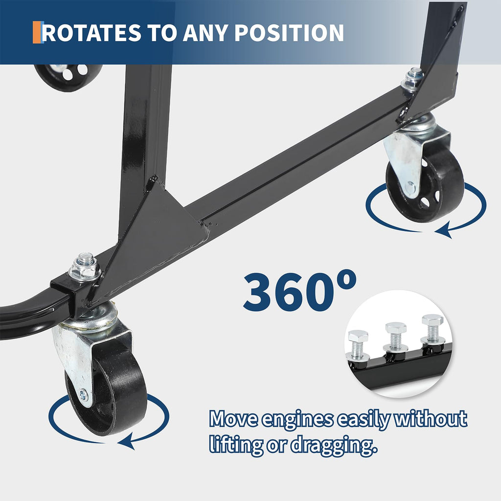 Garvee Engine Cradle with Wheels, 750 LBS Load Capacity Rolling Engine Stand with 4 Swivel Casters and 4 Hook Positions, Engine Cradle Rolling Stand for Chevy Small Block and Big Block
