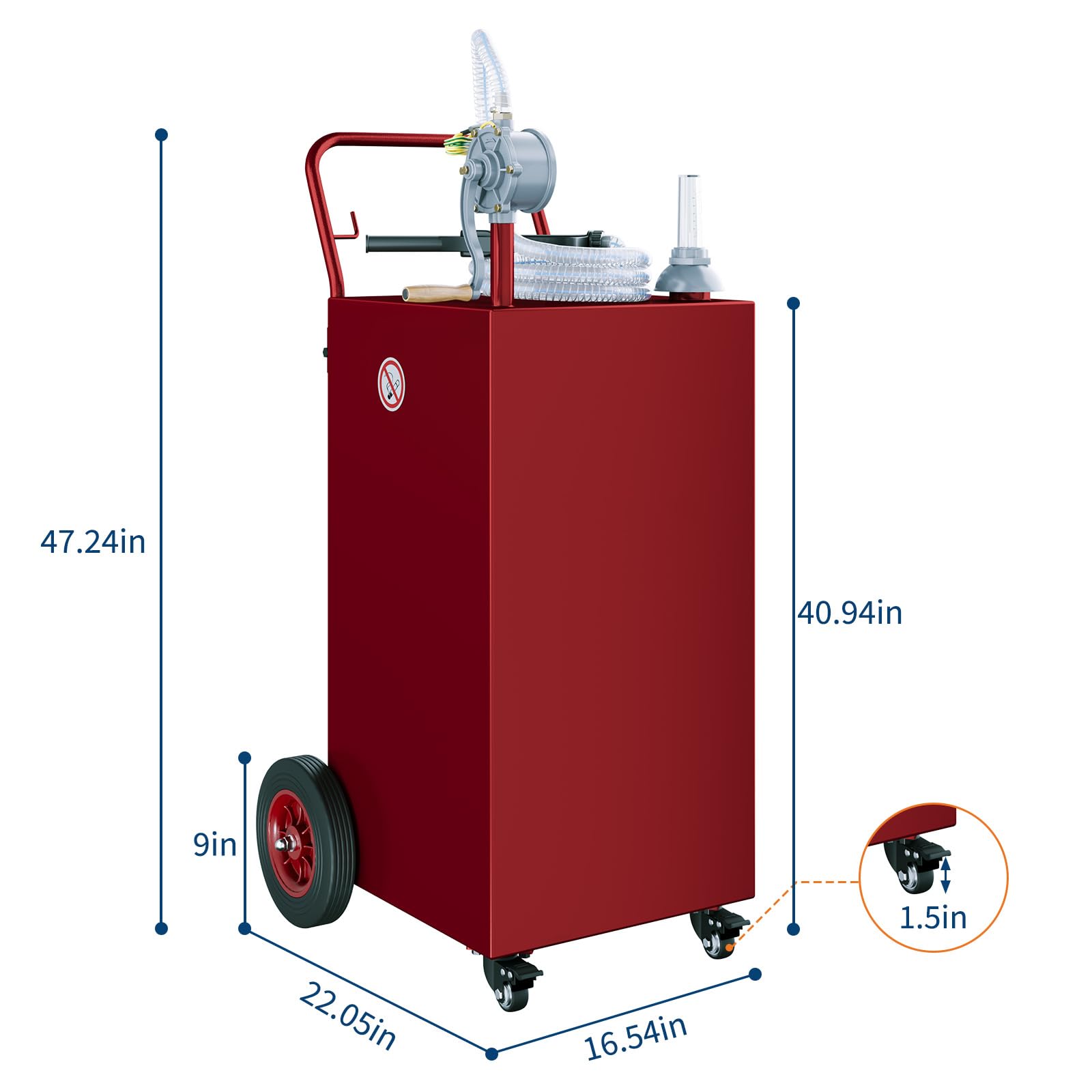 Garvee 40 Gallon Fuel Caddy Portable Gasoline Diesel Tank with Two-Way Rotary Pump & 9.8ft Hose Carbon Steel 4 Flat-Free Wheels Anti-Static Clamp for Cars Boats ATVs， Red