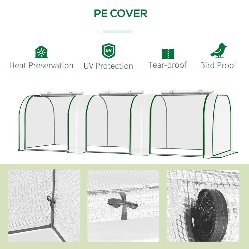 Garvee Portable Mini Greenhouse for Indoor & Outdoor, 10' x 3' x 2.5', Waterproof PE Cover, Heavy-Duty Steel Frame, Roll-Up Zipper Door, Ideal for Seedlings, Garden, Patio, Balcony – White
