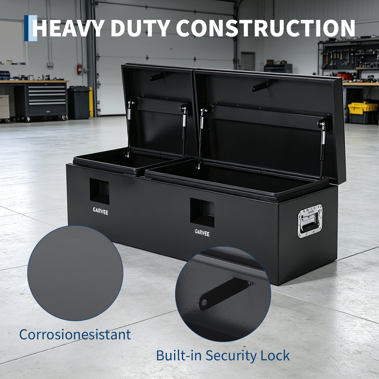 Garvee 56"X16"X14" Heavy Duty Steel Truck Bed Tool Box, Double Lid, Grooved Weatherproof Metal Chest with T-Handle & Side Handle, Durable Organizer for Pickup Truck, RV, Trailer, Front Double, Black