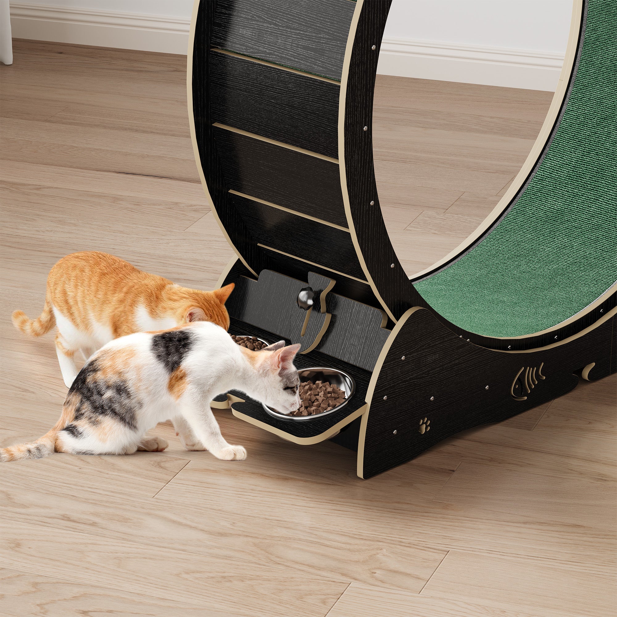 Garvee Large Cat Exercise Wheel for Indoor Cats - 3-Tier Climbing Tower & Grazeing Post - Silent Treadmill for Training, Exercise & Obesity Prevention - Black