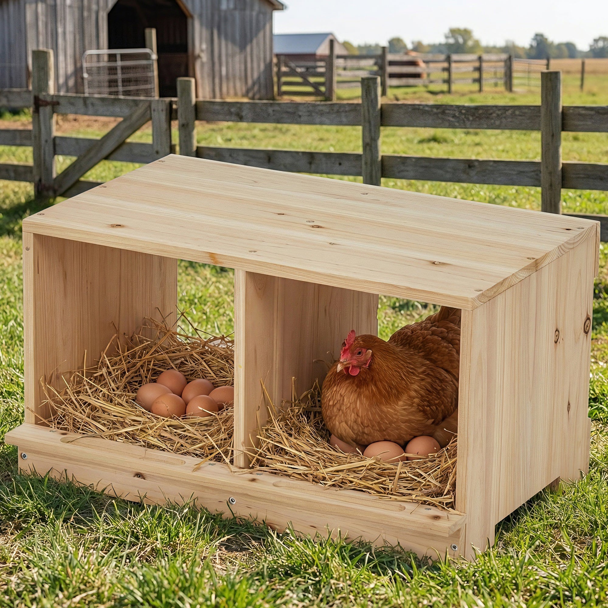 Garvee Heavy Duty Wooden Chicken Nesting Box – Easy Assembly, Durable Single Layer Design, Two Compartments for Hens and Ducks – Ideal for Poultry Farms and Backyard Coops, 2-Compartment Single Layer