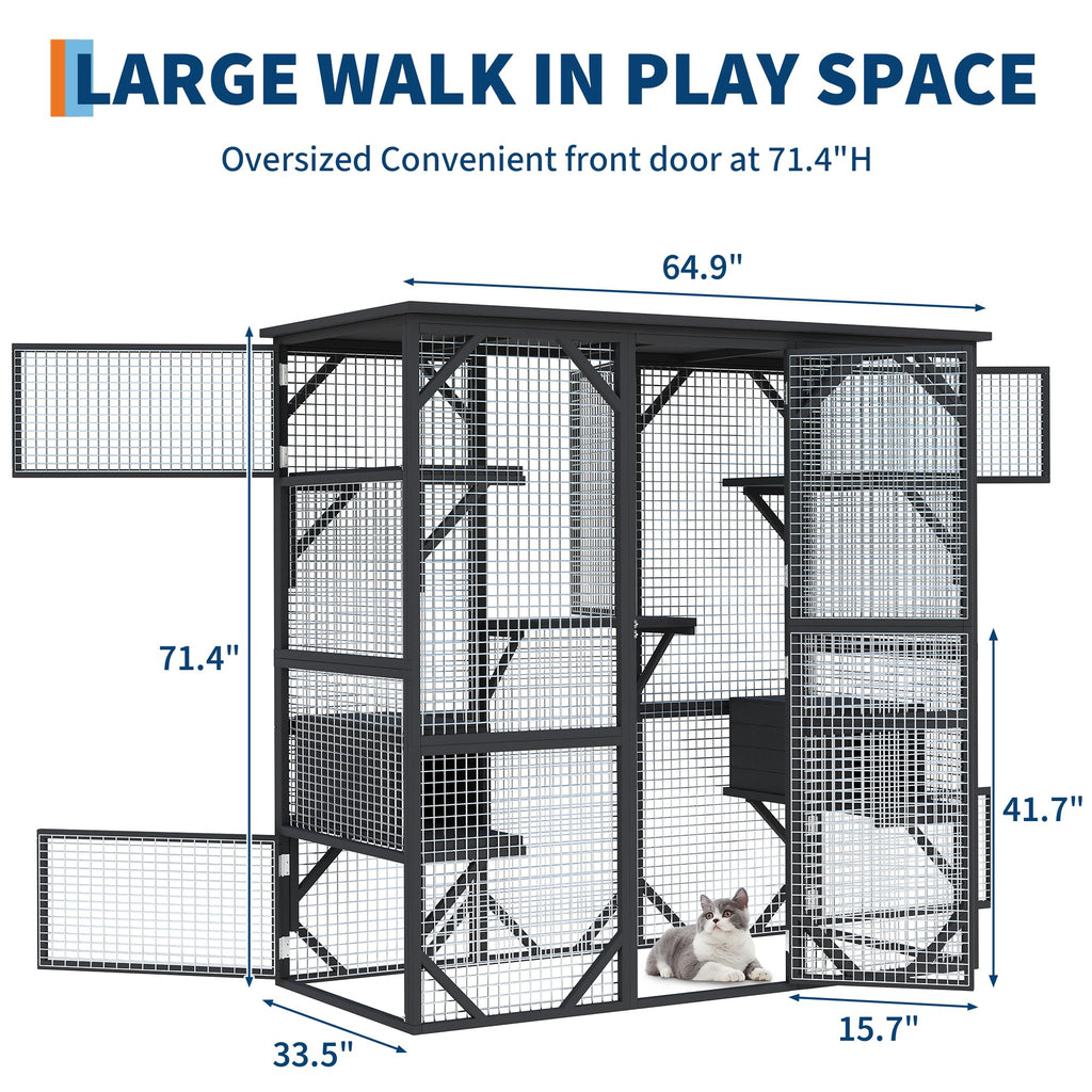 Garvee Catio Outdoor Window Cat Enclosure, Walk-in Cat Cage, Catio Outdoor Enclosure Extra Large, Black