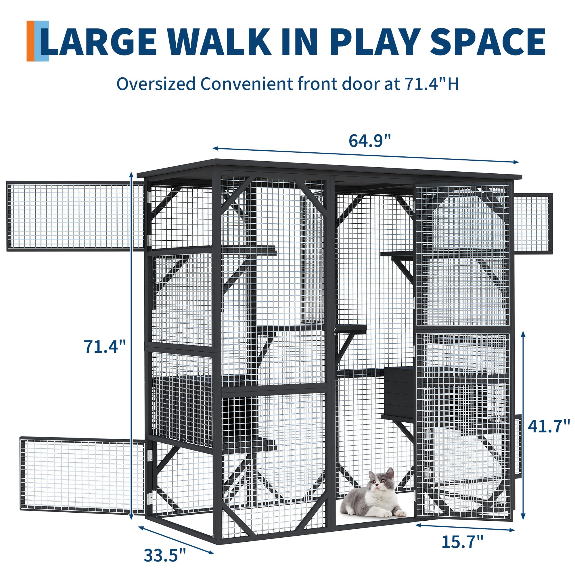 Garvee Catio Outdoor Window Cat Enclosure, Walk-in Cat Cage, Catio Outdoor Enclosure Extra Large, Black