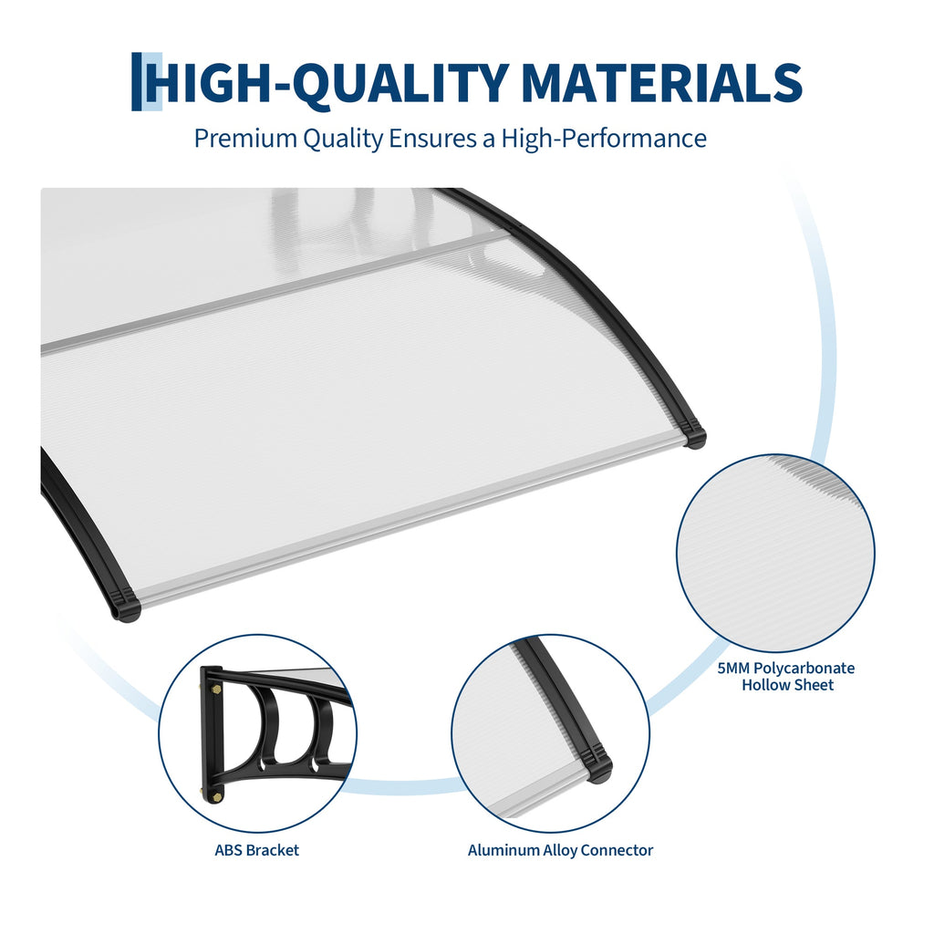 Garvee 40" x 40" Polycarbonate Door & Window Awning Canopy, Weather-Resistant Outdoor Cover with Plastic Steel Brackets, UV/Rain/Snow Protection, Transparent