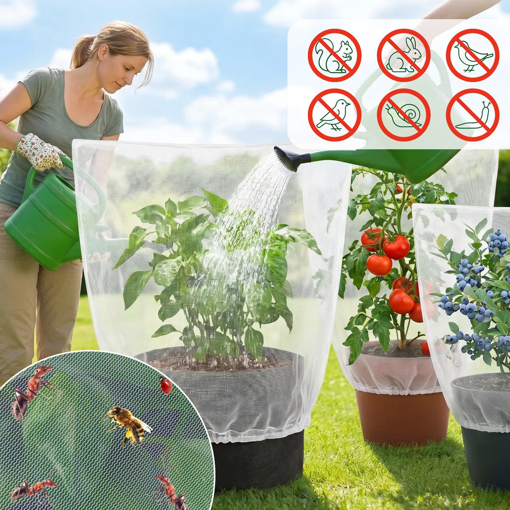 Garvee Garden Plant Netting for Fruit Trees & Vegetables, 12-Pack Drawstring Mesh Covers with 6 Small 3.3 x 2.6 FT and 6 Large 4.9 x 3.3 FT Bags, White