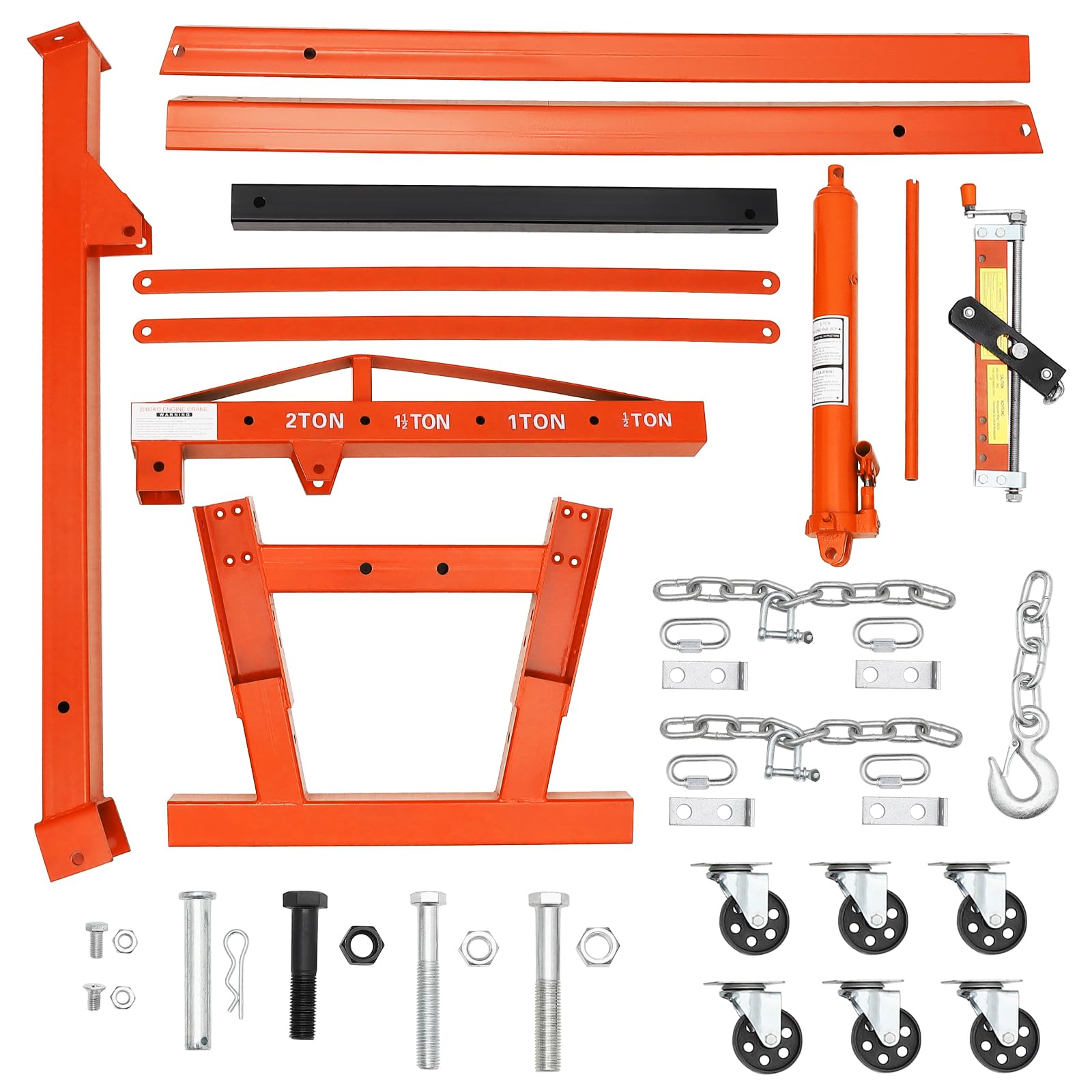 Garvee 2 Ton Folding Hydraulic Engine Hoist – Heavy Duty Cherry Picker – Adjustable Boom (0.5T-2T), Load Leveler, 4400 lbs Capacity – 6 Swivel Wheels, Hydraulic Pump – Engine Crane Lift for Garage, Workshop, Warehouse – Orange with Load Leveler