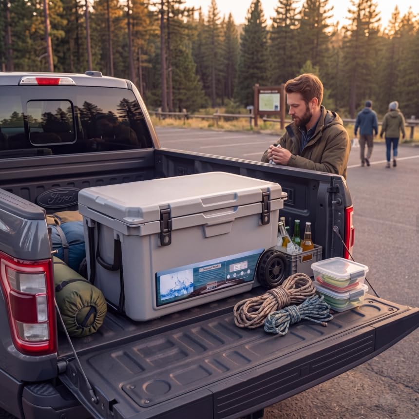 Garvee Extra-Thick Insulated Camping Cooler 70qt with Wheels - Rolling Ice Chest Keeps Ice Up to 7 Days - Portable for Food, Drinks, Beach, Picnic, Fishing, Boat - Gray - KUER-F-70 Cool Gray GRAY 6C