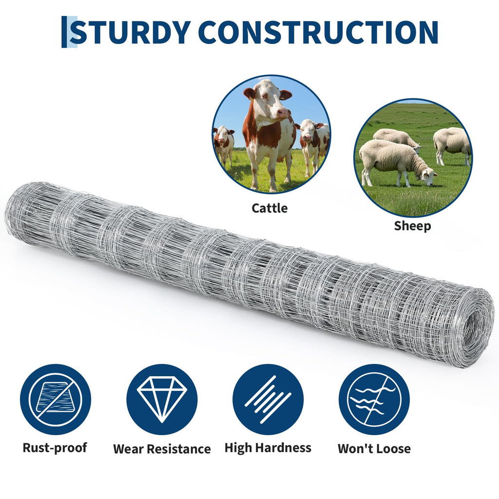 Garvee Farm Fence 6x164 ft, High Strength Galvanized Cattle Fence, Heavy Zinc Coating Wire Fence for Hog, Deer, Goat, Sheep, Weather Resistance, Perfect for Livestock, Animal, Yard, Garden Pr