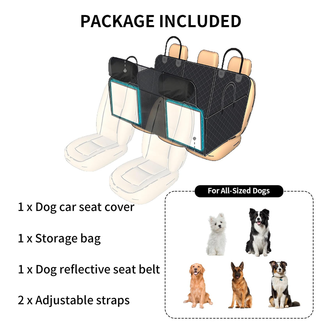 Garvee Back Seat Extender for Dogs, Hard Bottom Dog Seat Cover, Holds Up to 400 LB, Waterproof Backseat Cover Pet Hammock for Car, SUV, Truck, Easy to Use & Clean, Black