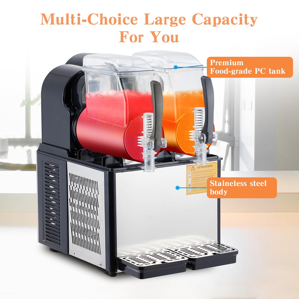 Garvee Commercial Slushie Machine - 4L*2 Capacity, Triple-Tank Options, Stainless Steel, Self-Cleaning, High-Speed Mixing - Ideal for Cocktails, Frozen Drinks, Coffee, Bars, Restaurants, Home,Black