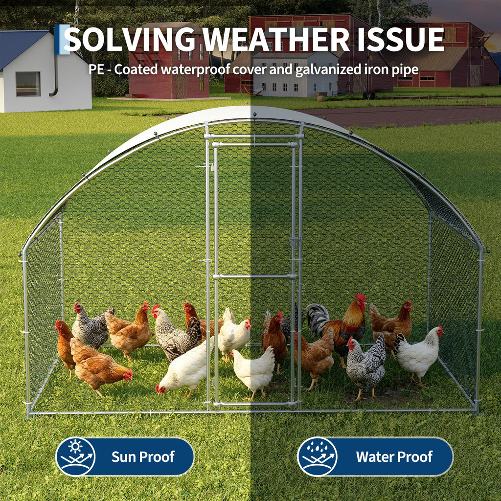 Garvee Large Metal Chicken Coop, Chicken Run for 6/10 Chickens, Outdoor Walk in Poultry Cage with Anti-UV Cover and Waterproof, 6.56 x 9.84 x 6.56 ft