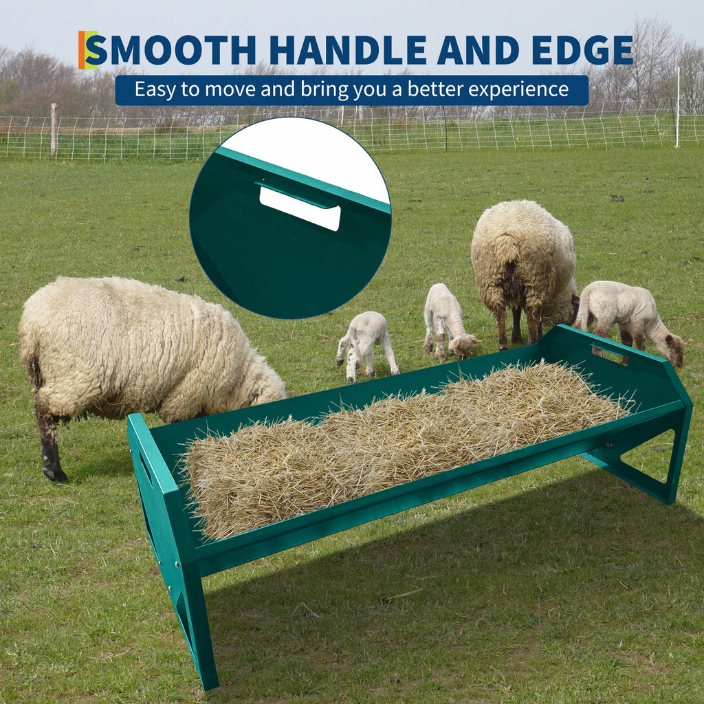 Garvee Livestock Feeder, 45.13" Hay Feeder for 10 Sheep Once, Heavy Duty 22 Gallon Capacity Livestock Feeding Trough for Horse, Goat, Sheep, Cattle, Cow, Alpaca, Dark Green