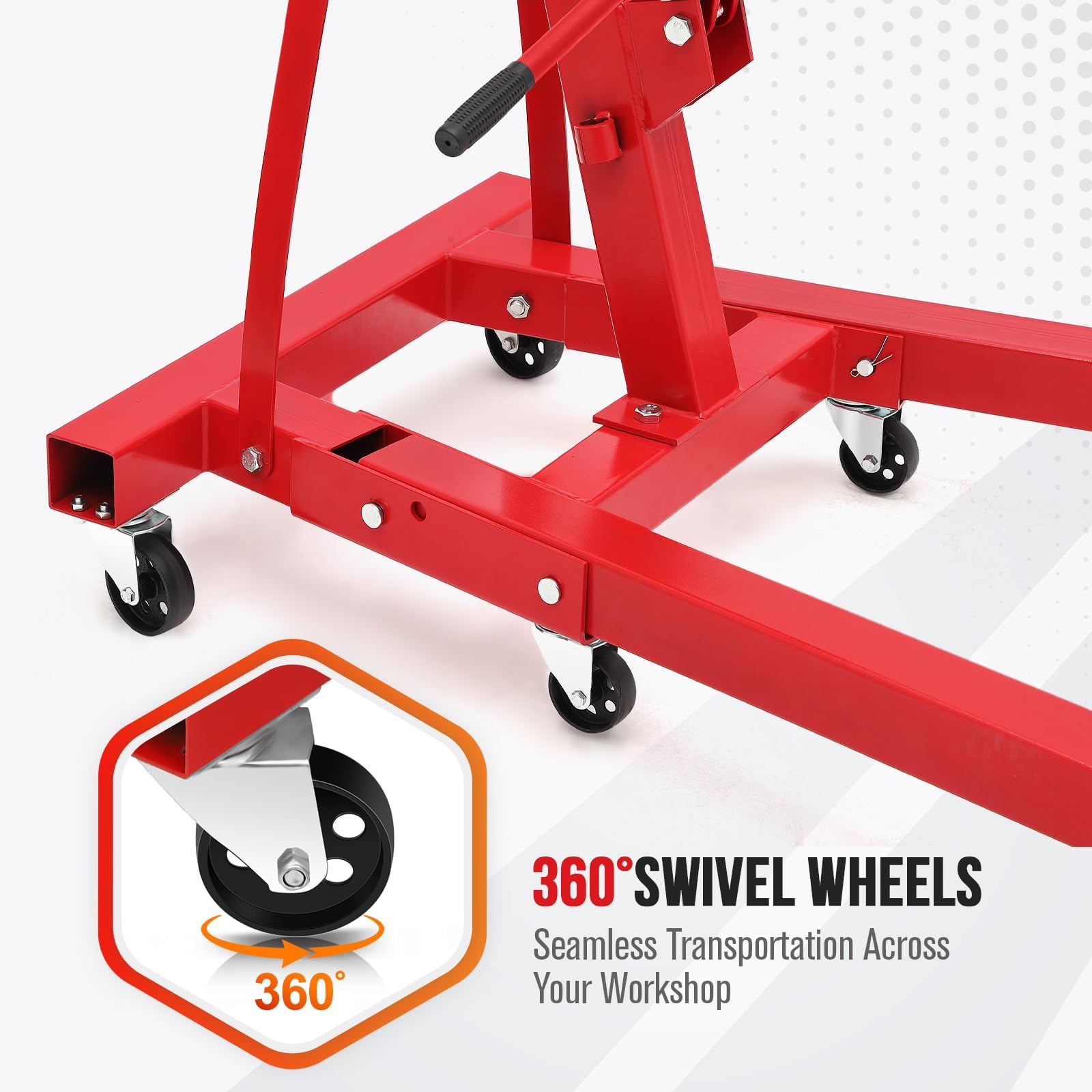 Garvee 2-Ton Hydraulic Folding Engine Hoist with Leveler, Telescopic Boom, Steel Frame, 6 Swivel Casters, Foldable for Garage Workshop, Red