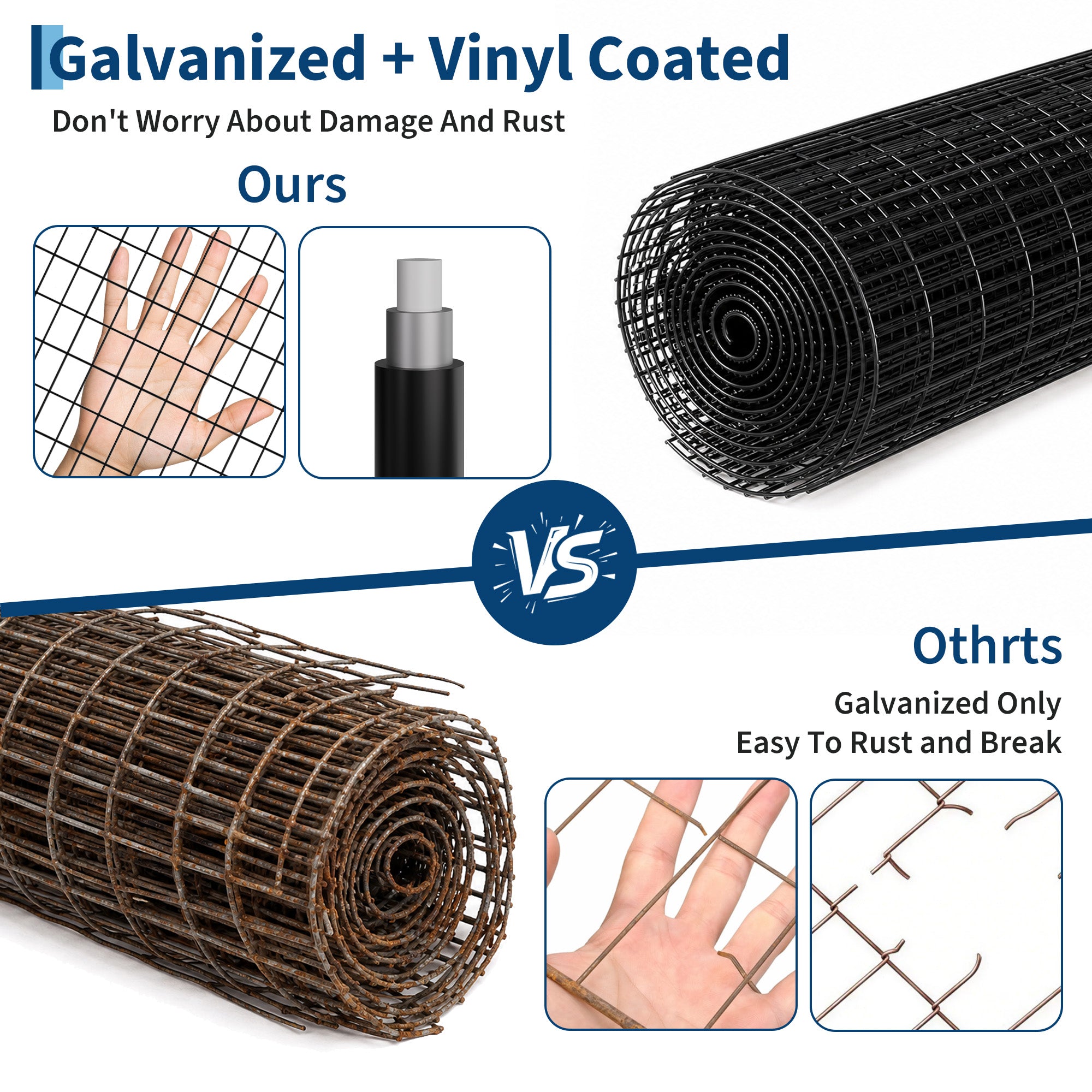 Garvee PVC Coated Welded Wire Fence Roll, 48 Inch x 50 Foot Black Vinyl Metal Mesh Fencing, 16 Gauge Galvanized Wire with 2 in x 3 in Mesh, Heavy-Duty Garden Border Pen for Vegetables, Plants & Poultry