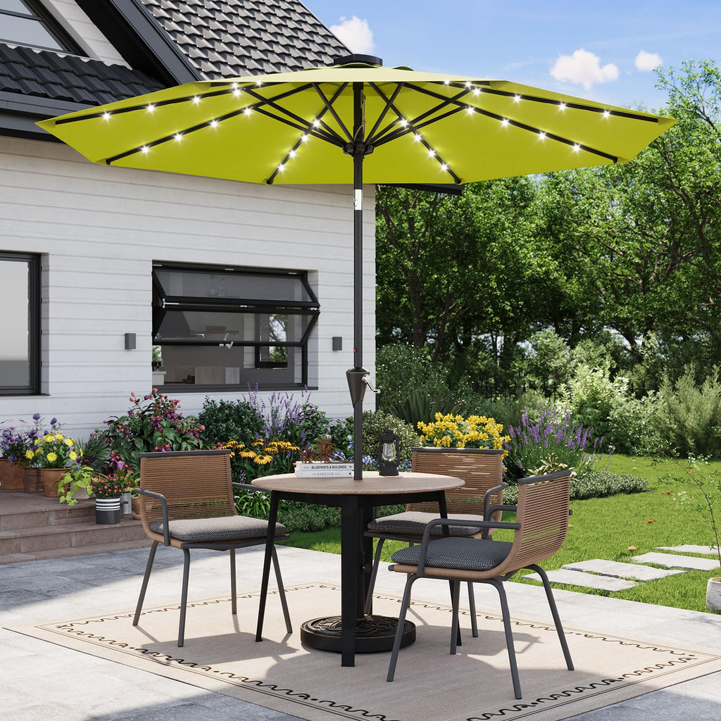 Garvee 10 ft Solar Patio Umbrella with 32 LED Lights, Outdoor Market Umbrella with Crank Lift & Tilt, UV-Resistant Canopy for Pool, Garden & Backyard, Apple Green