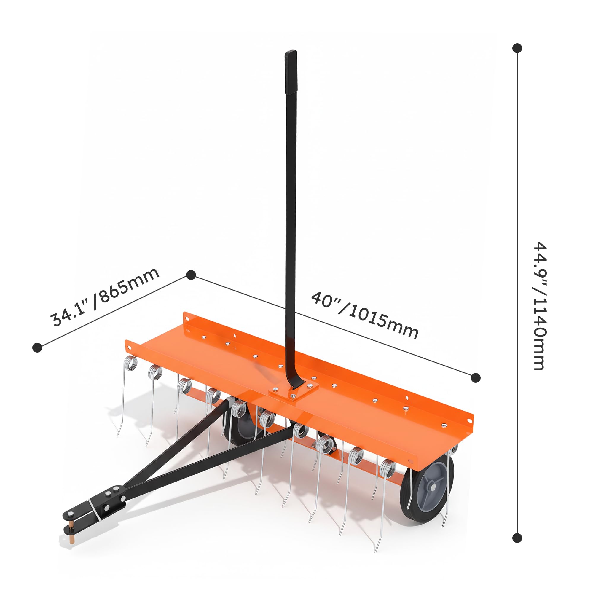 Garvee Tow Behind Lawn Rake 40-Inch Dethatcher with 20 Steel Tines Heavy-Duty Steel Frame Adjustable Weight Tray for ATV Mower Garden Farm