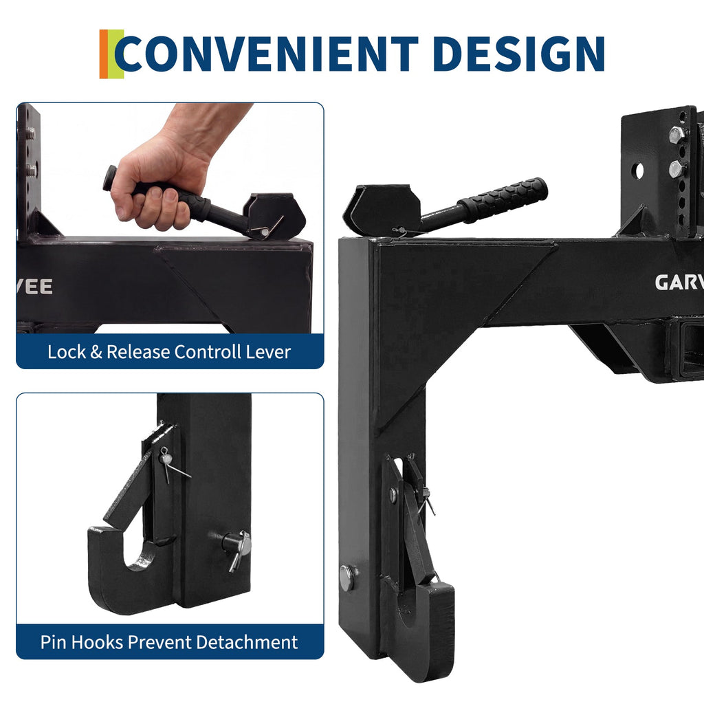 Garvee Heavy Duty 3-Point Quick Hitch Tool Set for Category 1 Tractors - Upgraded Versatile Adapter, 2" Receiver, 5-Level Adjustable Bolt, 3000 lbs Lift Capacity, Trailer Hitch Attachment - Black