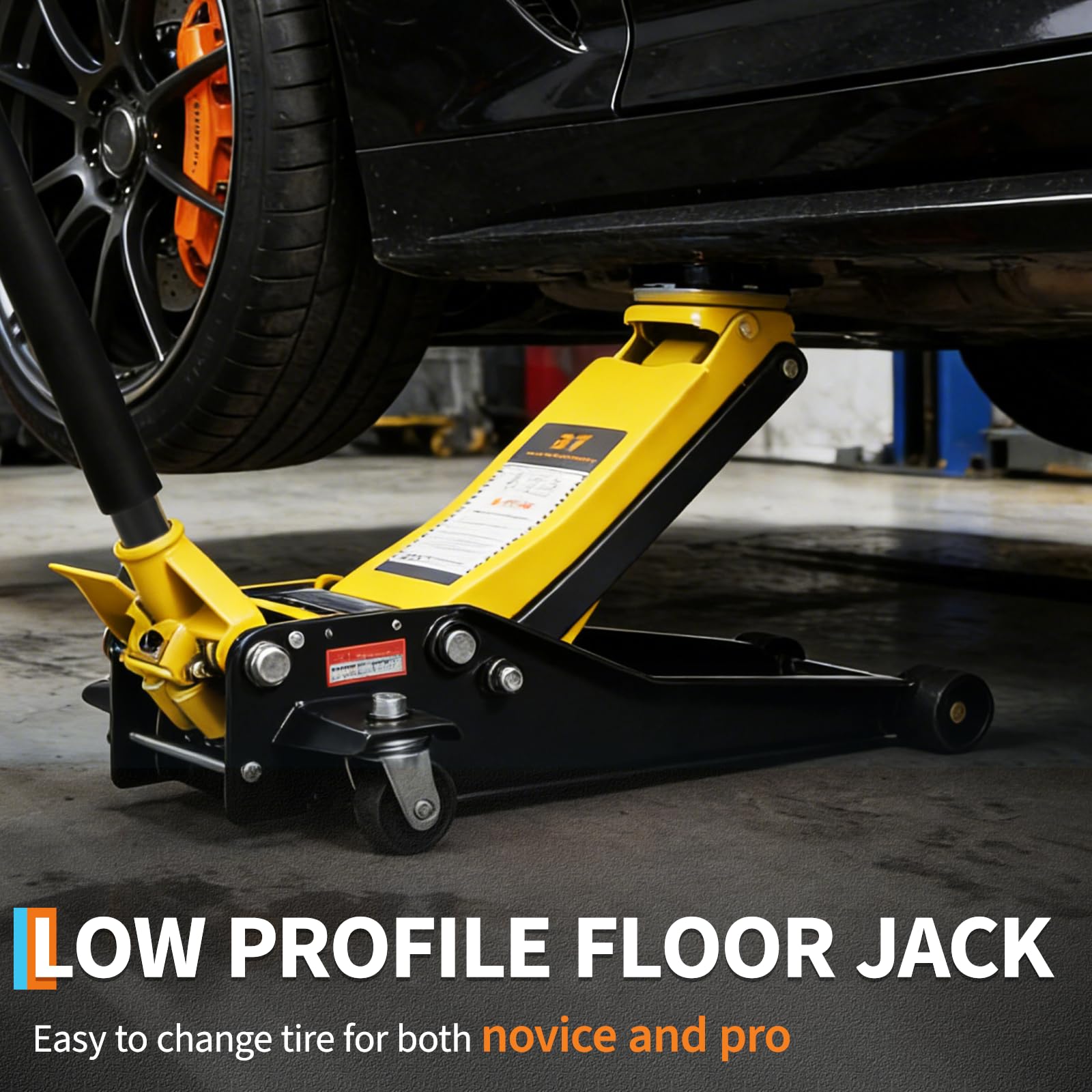 Garvee 3 Ton (6000lbs) Hydraulic Floor Jack - Low Profile Dual Piston Quick Lift - Heavy Duty Steel, Trolley Design - 2.95-15.35 in Lifting Range - For Car, SUV, Truck - Yellow + Black